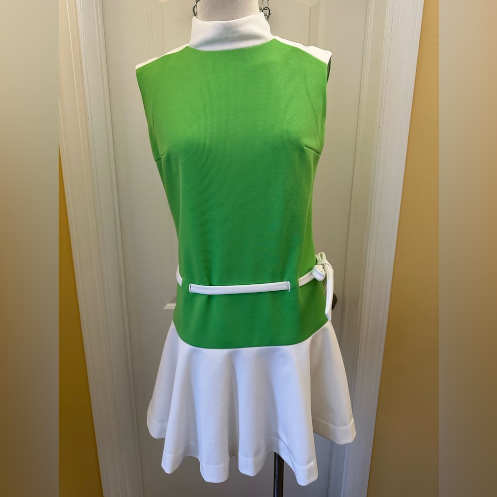 Nardis Of Dallas 1970s Vintage Drop Tie Waist Green Mod Dress Medium